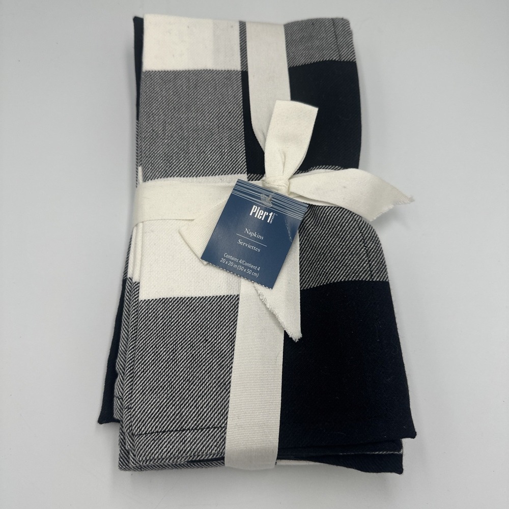 NWT‎ Pier 1 Imports Cloth Napkins Black Buffalo Plaid Check Set Of 4 100% Cotton